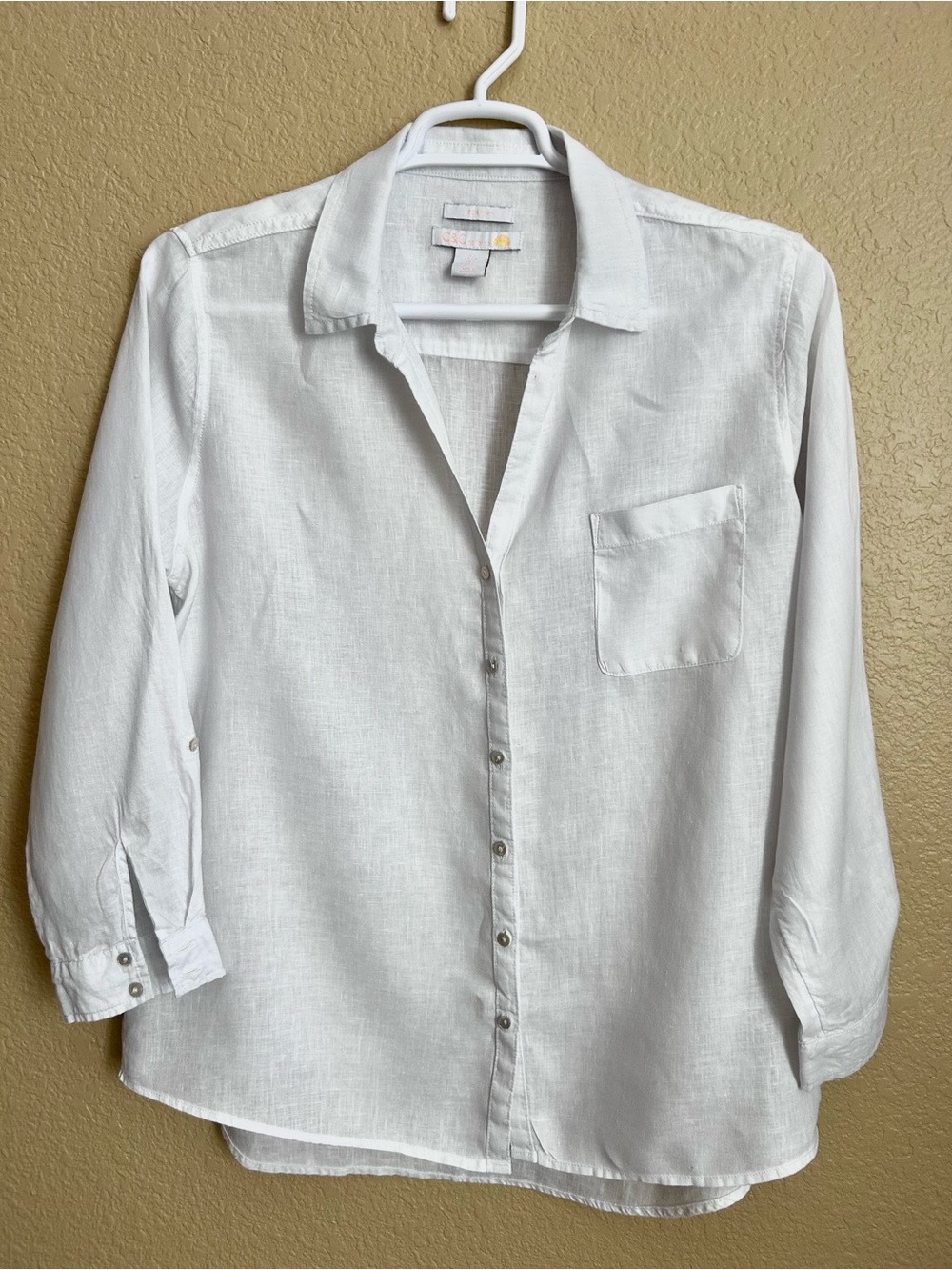 C&C California White Linen Long Sleeve Button Down Shirt